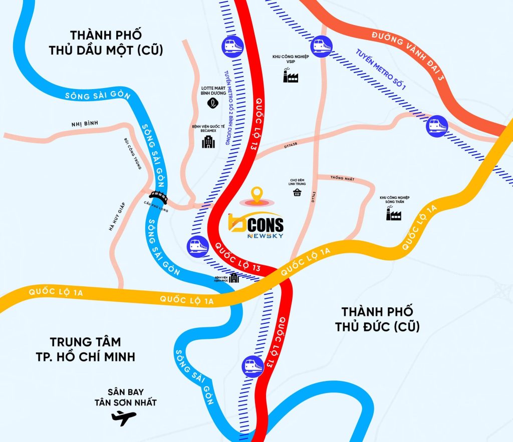 Bản đồ vị trí dự án bcons new sky quốc lộ 13 Bản đồ vị trí dự án bcons new sky quốc lộ 13
