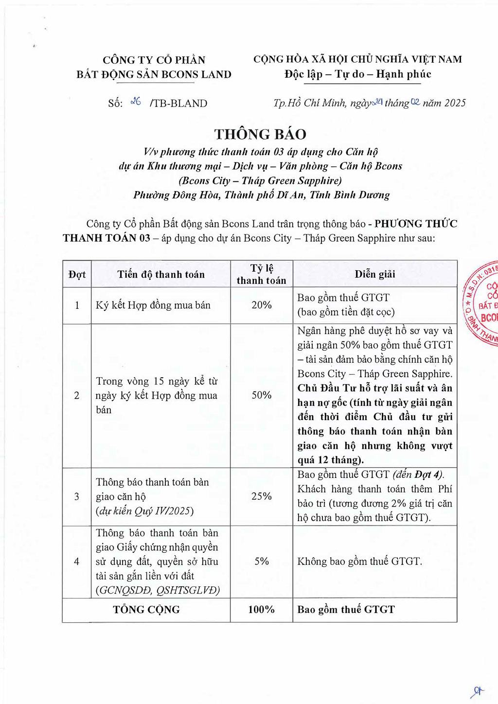 Lich bieu thanh toan can ho green sappire 3
