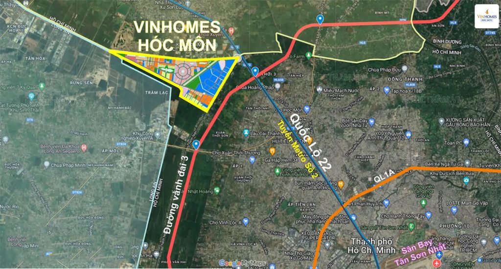 Vị trí Vinhomes SaiGon Park tại xã Tân Thới Nhì, huyện Hóc Môn